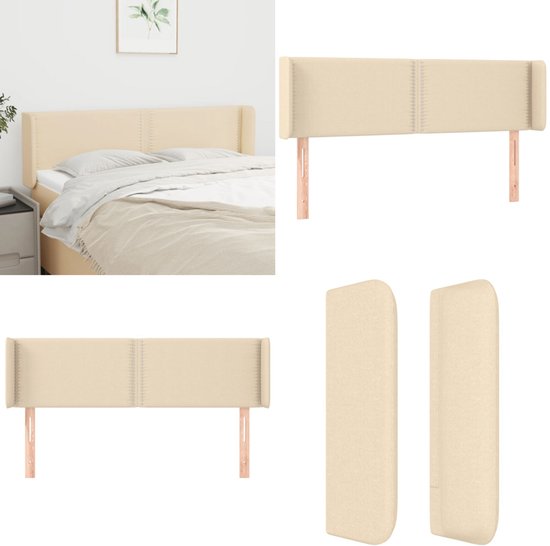 vidaXL Tête de lit avec bords 147x16x78/88 cm Tissu Crème - Tête de lit - Têtes de lit - Tête de lit - Tête de lit en bois