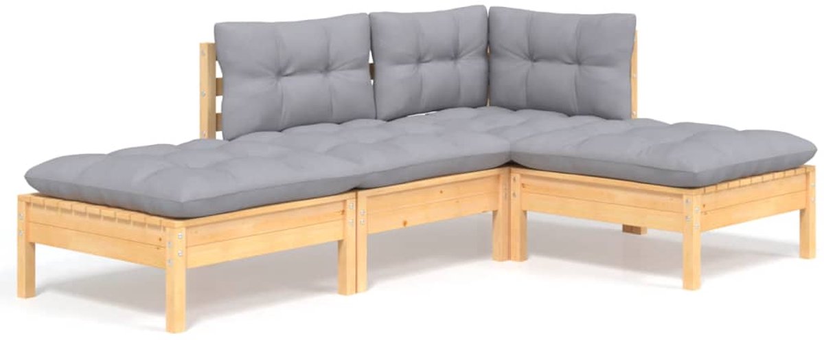 The Living Store 4-delige Loungeset met grijze kussens massief grenenhout - Loungeset - Tuinset - Tuinlounge - Houten Lounge Set - Loungestoel