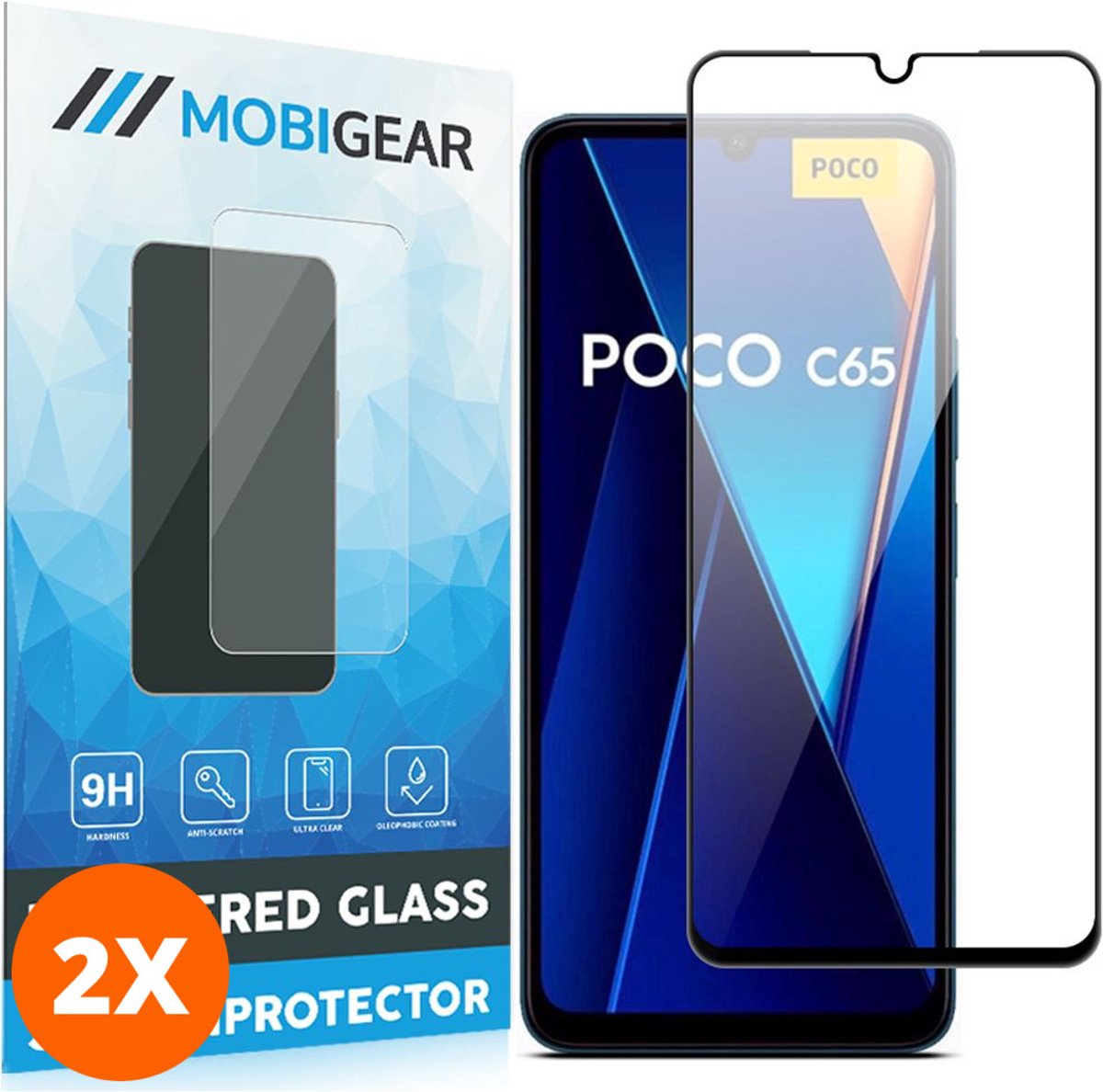 Mobigear Screenprotector geschikt voor POCO C65 Glazen | Mobigear Premium Screenprotector - Case Friendly (2-Pack)