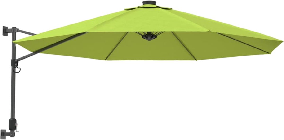 Large apple green wall parasol with LED lights, 290 cm in size, ideal for outdoor use.