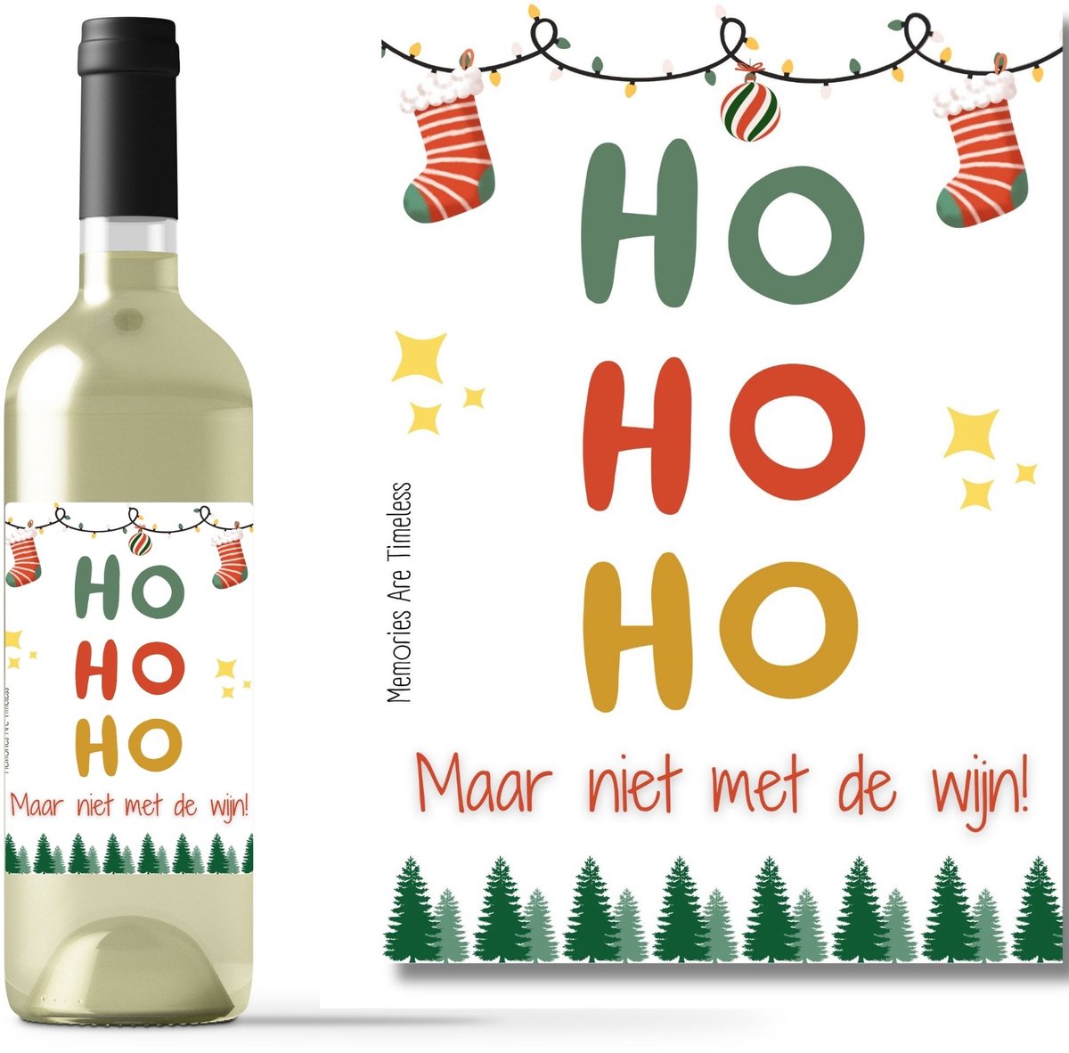 Wijnetiket Kerst - HoHoHo Maar Niet met de Wijn | Grappig Kerstcadeau & Flesetiket | Uniek Wijnlabel voor de Feestdagen