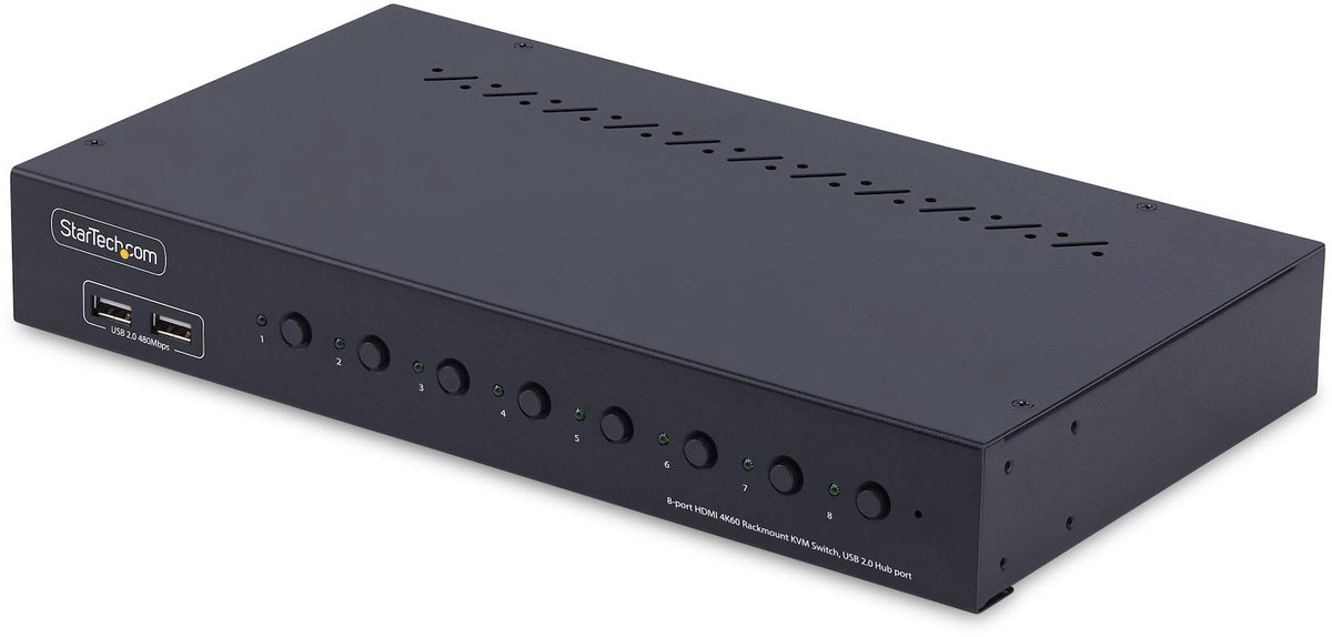 StarTech.com 8-Port HDMI KVM Switch met 1U Rackmontage Kit, 4K 60Hz HDMI 2.0, Drukknop & Hotkey Schakelaar, 4-Port USB Hub, OS Onafhankelijk, TAA Compliant