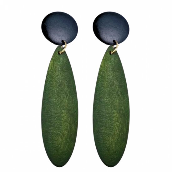 Clip oorbellen- Luci -groen- zwart hout -goudkleurig- geen gaatje- Charme Bijoux