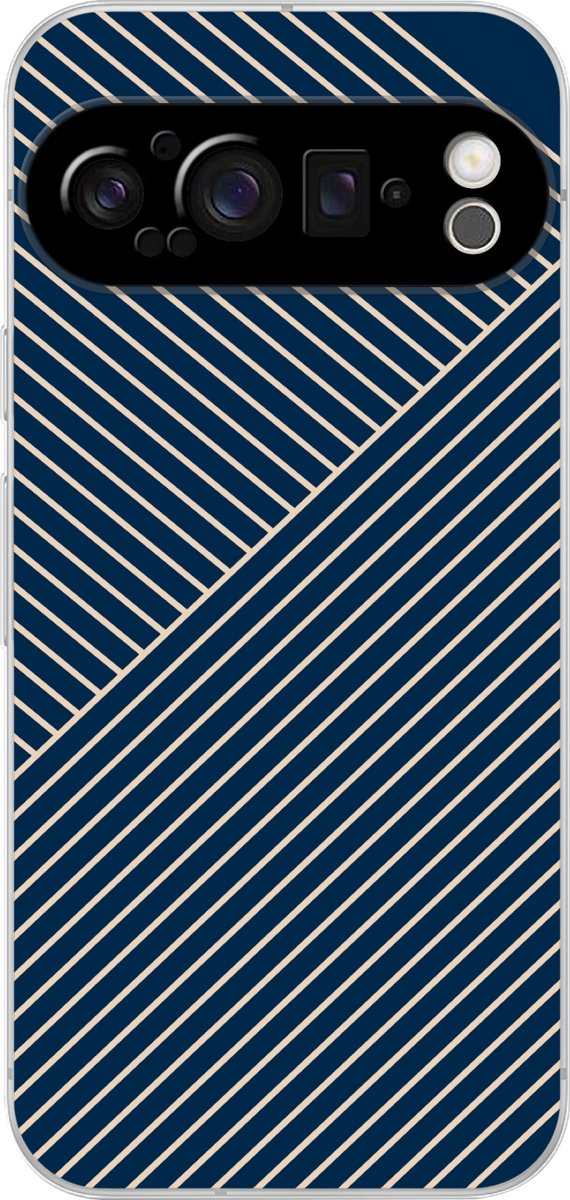 Telefoonhoesje Geschikt voor Google Pixel 9 Pro hoesje - Lijnen - Abstract - Blauw - Wit - Minimalistisch - Siliconen Telefoonhoesje Telefoonhoesje