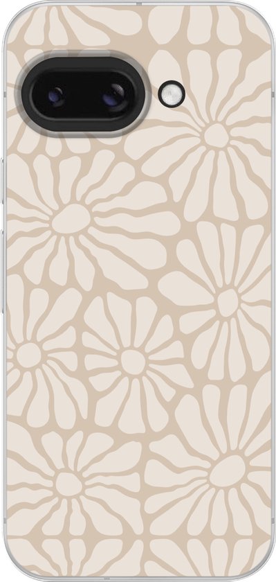 Coque de téléphone compatible avec Google Pixel 9A - Motif Fleurs - Beige - Marron - Minimaliste - Coque en Siliconen