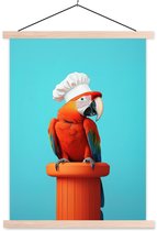 Posterhanger incl. Poster 60x80 cm - Schoolplaat - Ara - Koksmuts - Sokkel - Grappig - Textielposter - Blanke latten