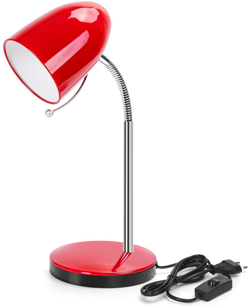 Aigostar 10LR0 - Bureaulamp - H280mm - E27 Fitting - Verstelbare Leeslamp - Tafellamp - Rood - Excl. lichtbron