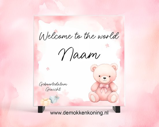 Geboorte Tegeltje Roze Beertje15 x 15 cm — afbeelding 2