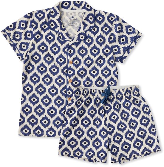 Little Label - Pyjama d'été classique pour fille - ikat bleu - 122-128 / 8Y - coton bio extra doux