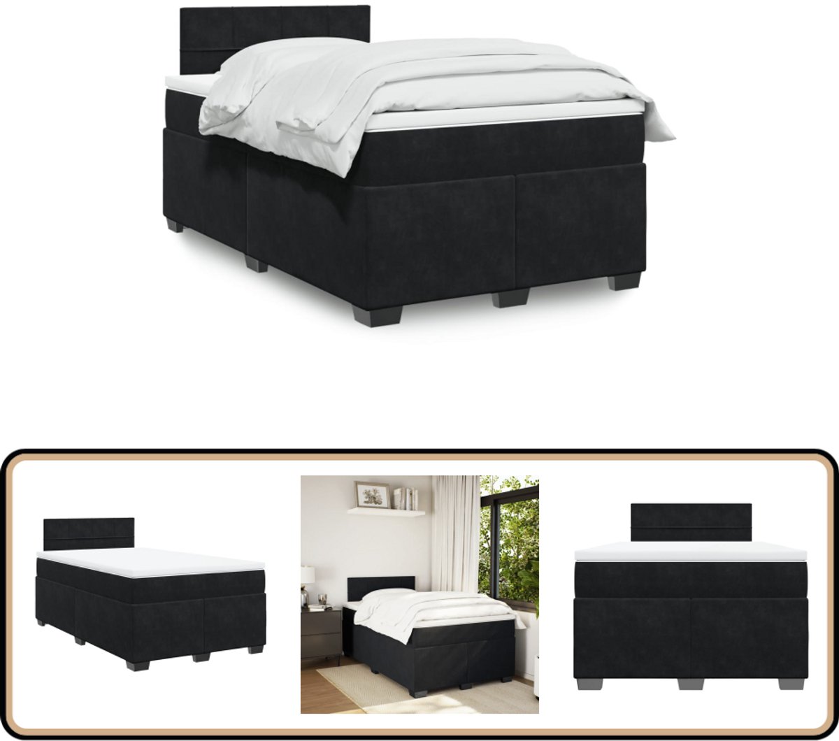 vidaXL Boxspring met matras fluweel zwart 120x200 cm