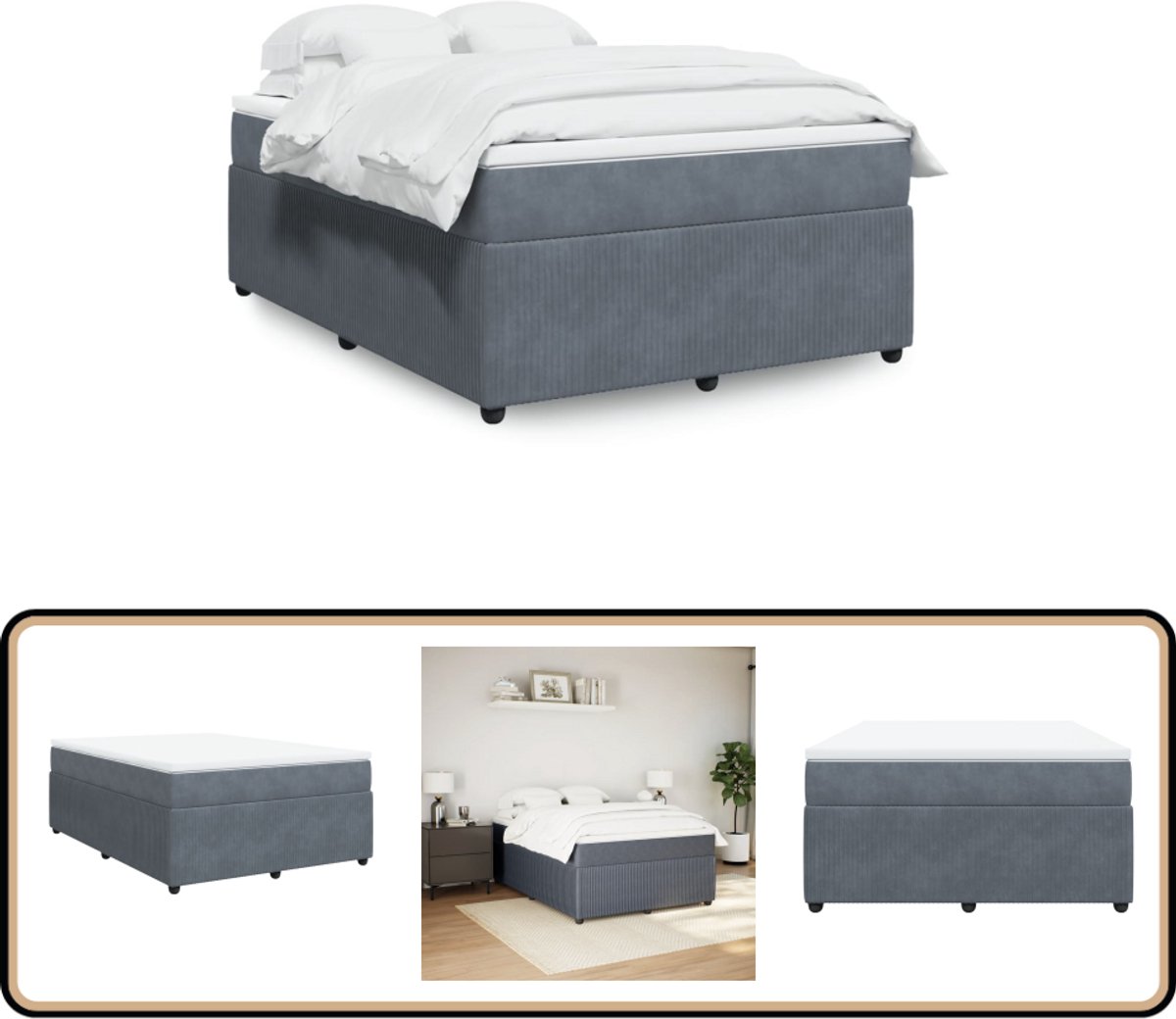 vidaXL Boxspring met matras fluweel donkergrijs 160x200 cm