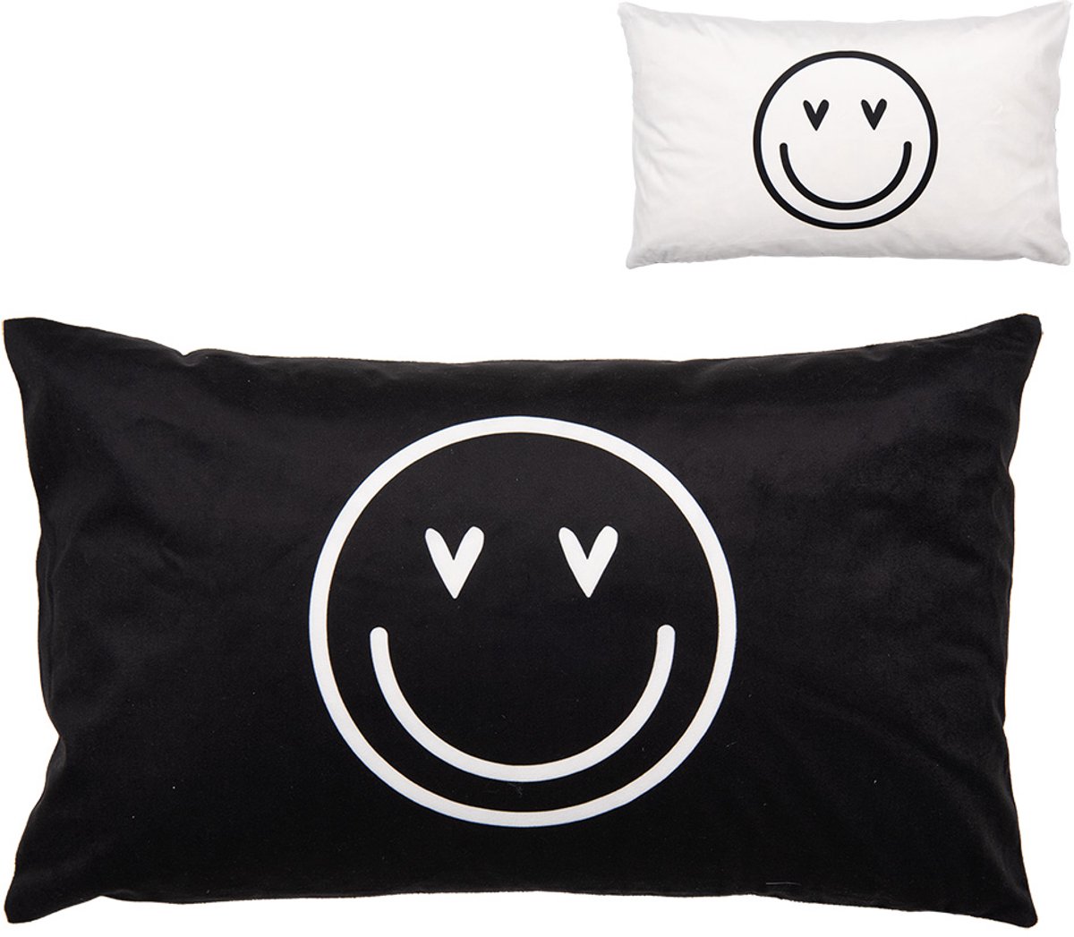Clayre & Eef Kussenhoes 30x50 cm Zwart Wit Polyester smile