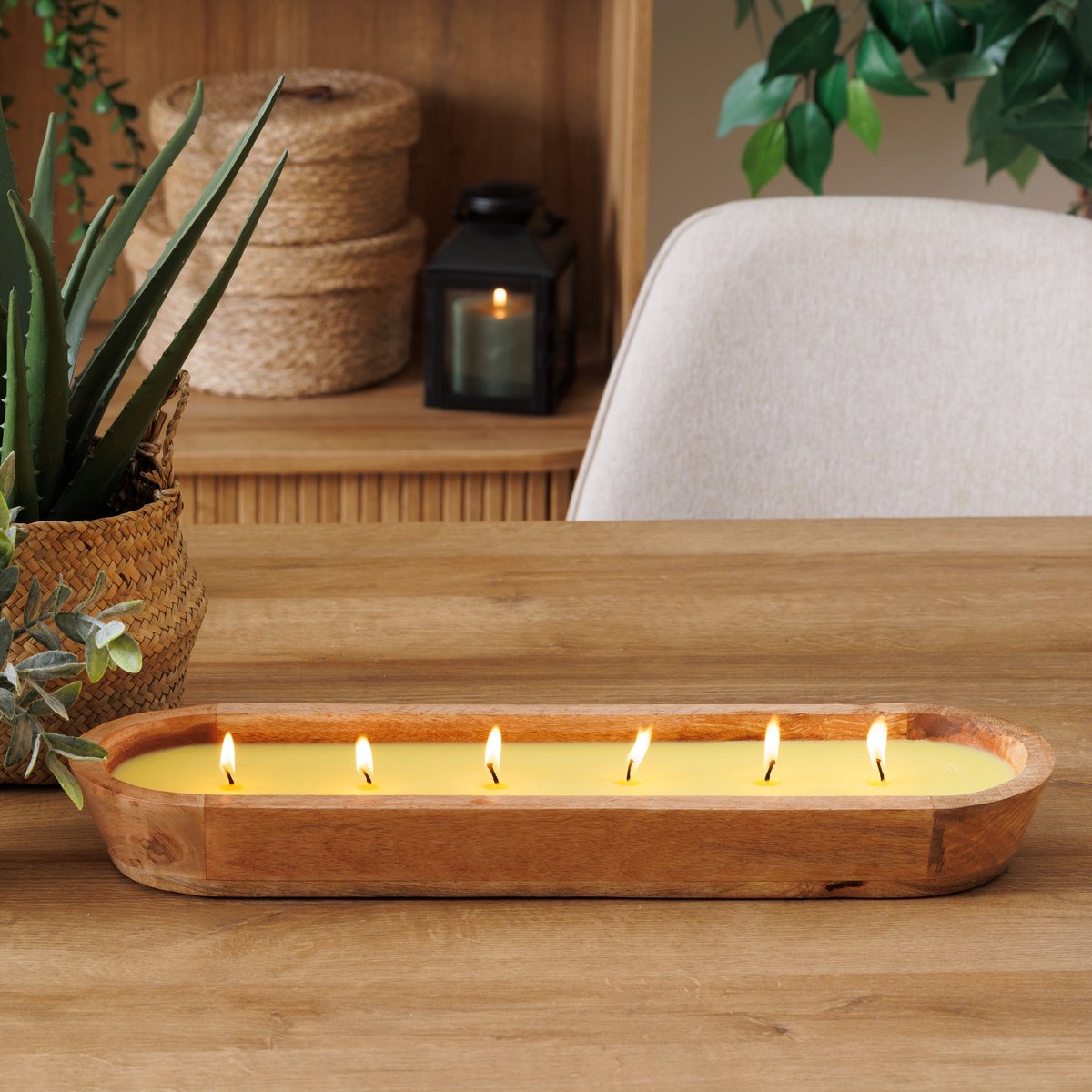 Atmosphera Paola Citronella Geurkaars in houten pot - 900g - Brandtijd 16u Jaune