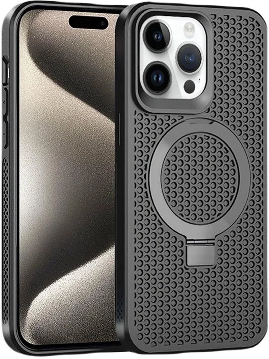 Cityhoesje - iPhone 15 Pro Max - Magnetic - Ring Holder Kickstand - Protective – Backcase - Zwart