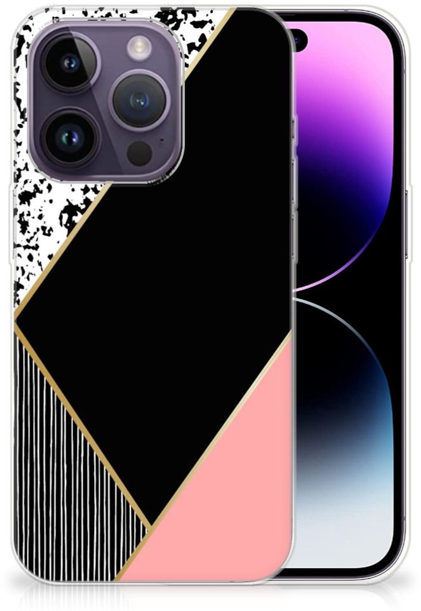 Apple iPhone 14 Pro TPU Hoesje Zwart Roze Vormen