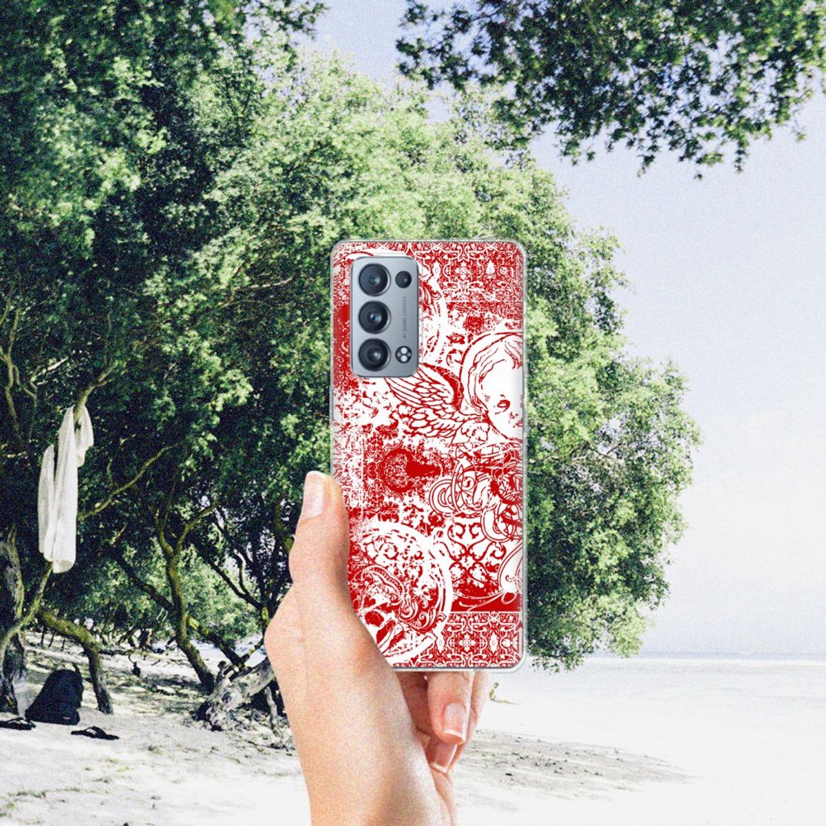 Silicone Back Case OPPO Reno 6 Pro Plus 5G Angel Skull Rood