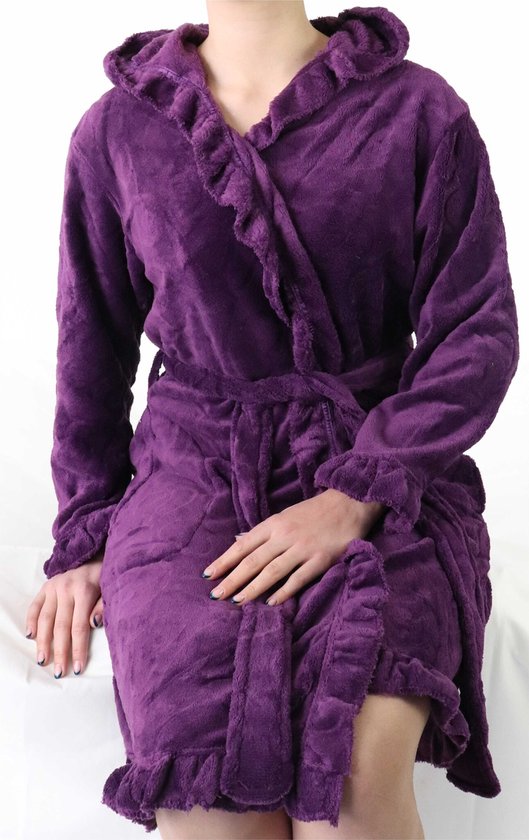 Tenderness Dames Badjas - Fleece - Capuchon - Paars - Maat M