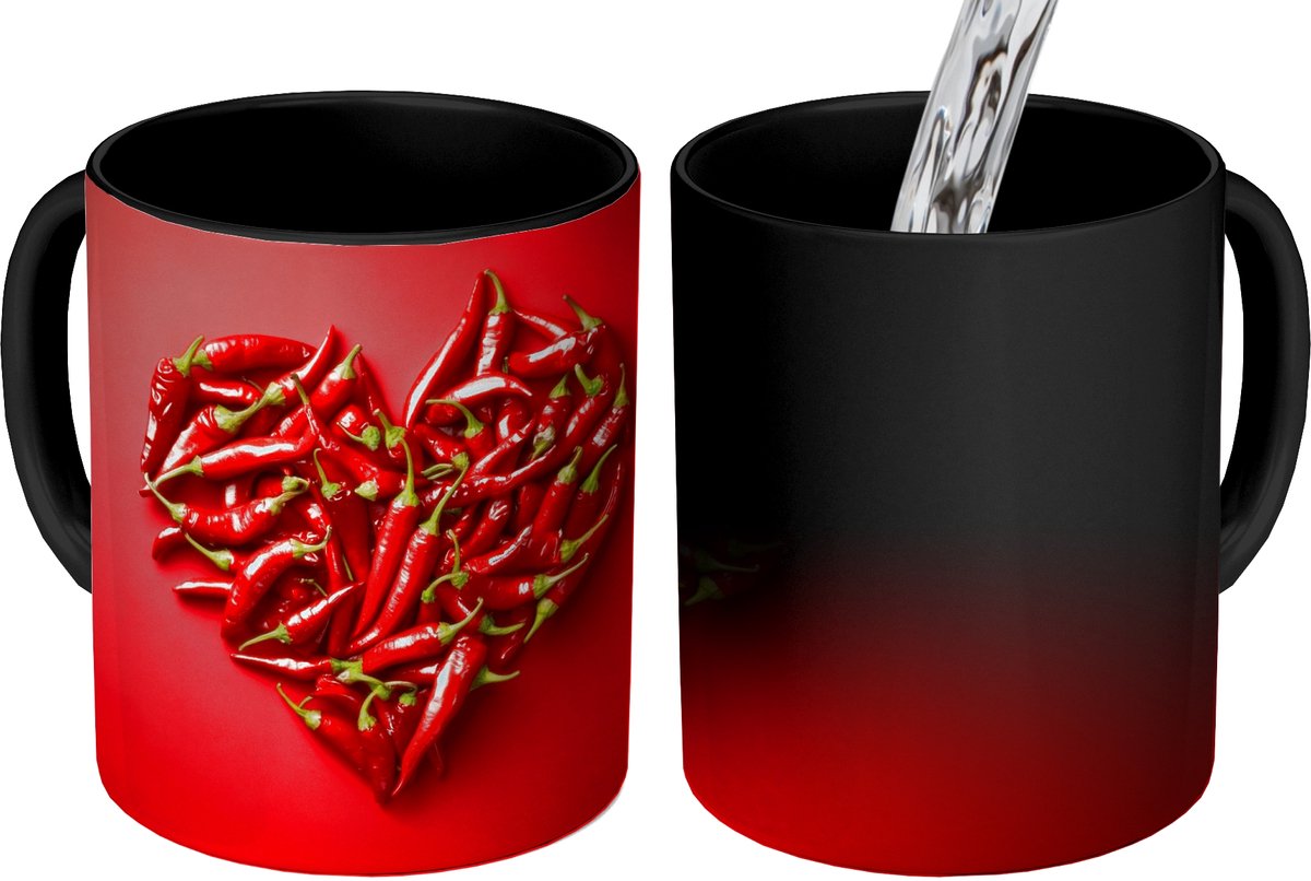 Magische Mok - Foto op Warmte Mokken - Koffiemok - Pepers - Rood - Hart - Magic Mok - Beker - 350 ML - Theemok