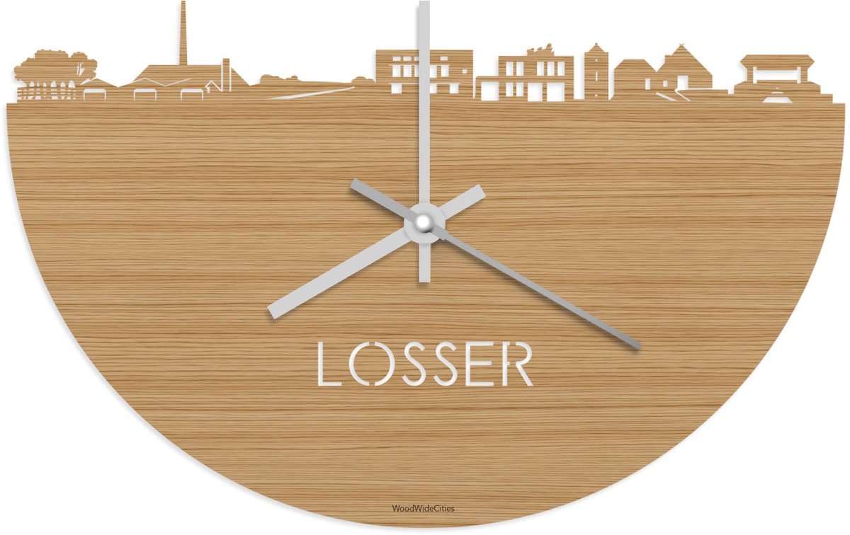 Skyline Klok Losser Bamboe hout - Ø 40 cm - Stil uurwerk - Wanddecoratie - Meer steden beschikbaar - Woonkamer idee - Woondecoratie - City Art - Steden kunst - Cadeau voor hem - Cadeau voor haar - Jubileum - Trouwerij - Housewarming - WoodWideCities