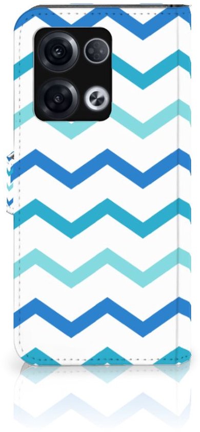 Coque OPPO Reno8 Pro magnétique Cuir PU Protection Etui Housse pour Zigzag Bleu