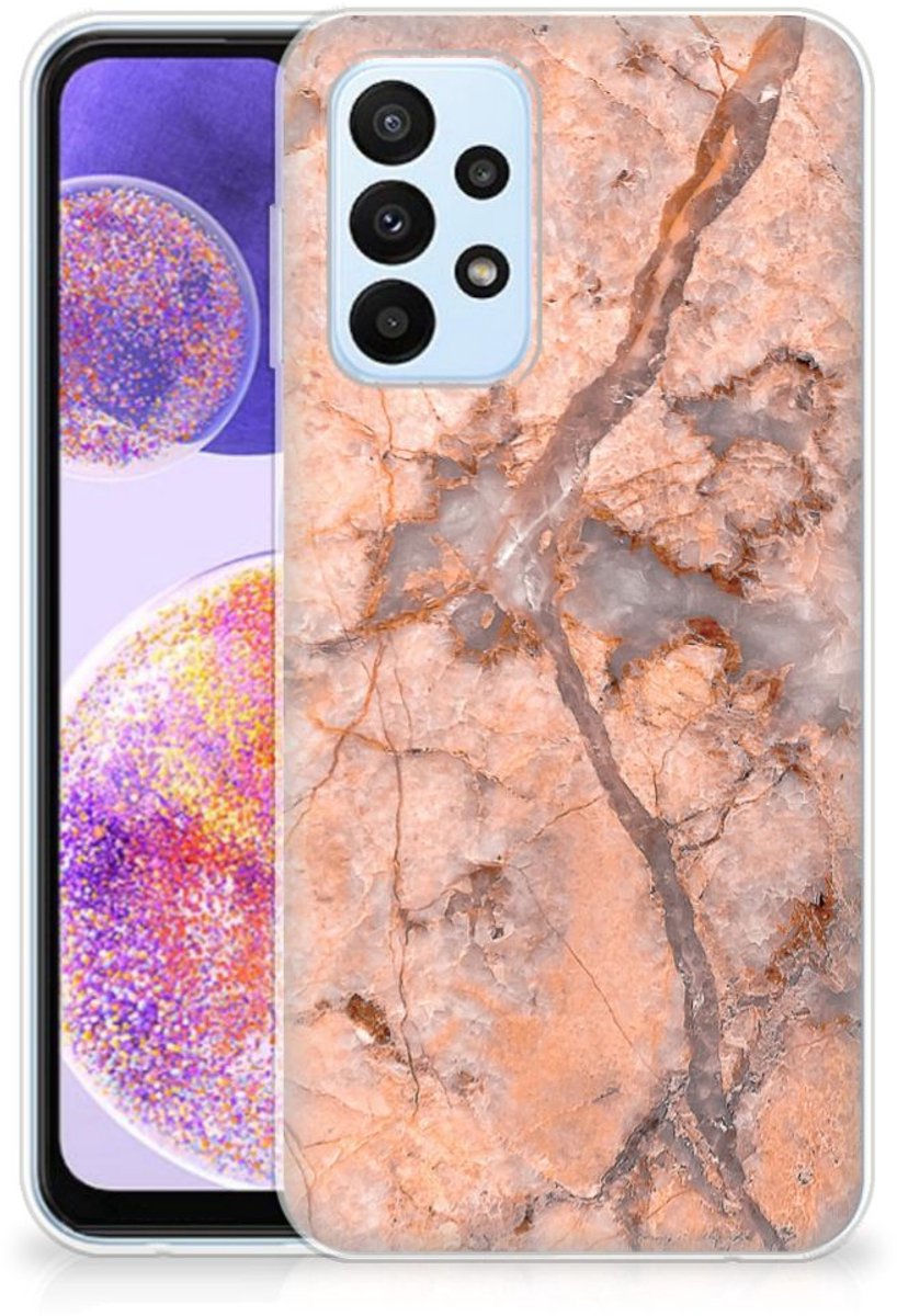 Samsung Galaxy A23 TPU Siliconen Hoesje Marmer Oranje