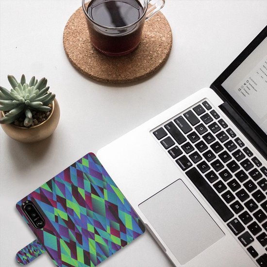 PU Cuir Premium Flip Case pour Sony Xperia 5III Coque Résumé Vert Bleu