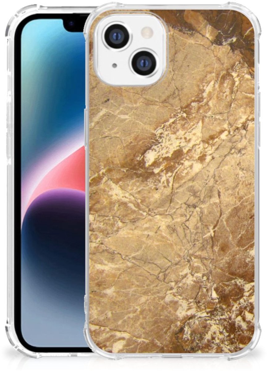 Apple iPhone 14 Plus Anti-Shock Hoesje Marmer Creme