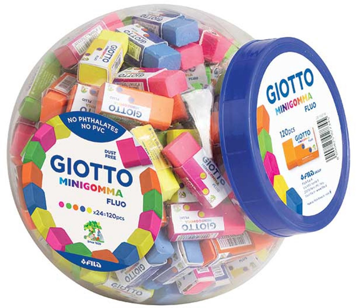 Giotto Fluo vlakgum Thermoplastische elastomeer (TPE) Blauw, Fuchsia, Groen, Oranje, Geel 120 stuk(s)