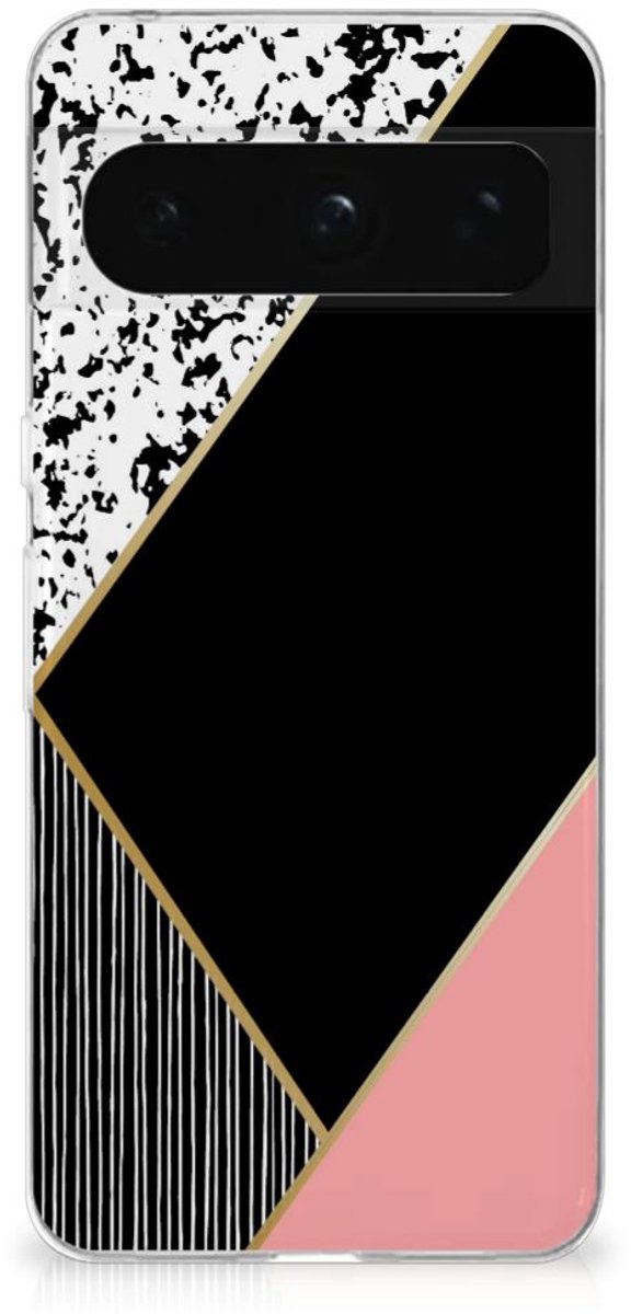 Google Pixel 8 Pro TPU Hoesje Zwart Roze Vormen
