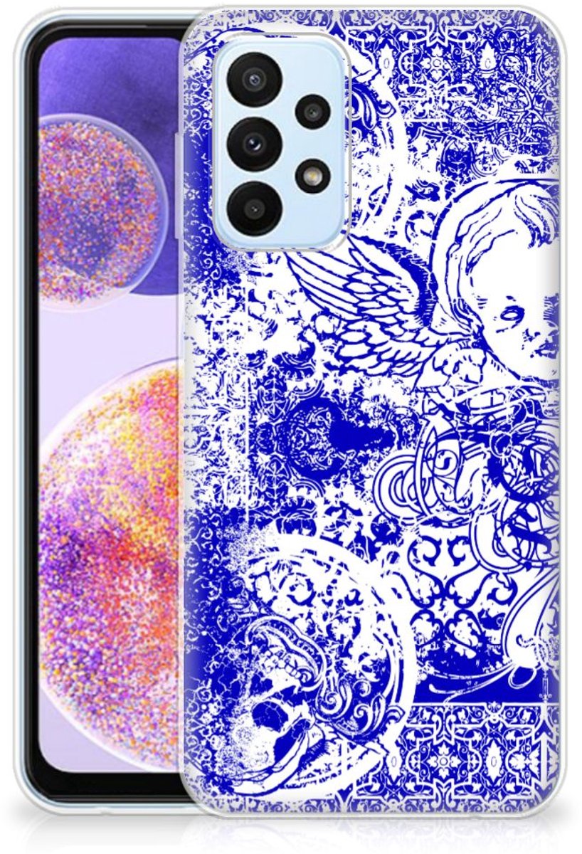 Silicone Back Case Samsung Galaxy A23 Angel Skull Blauw