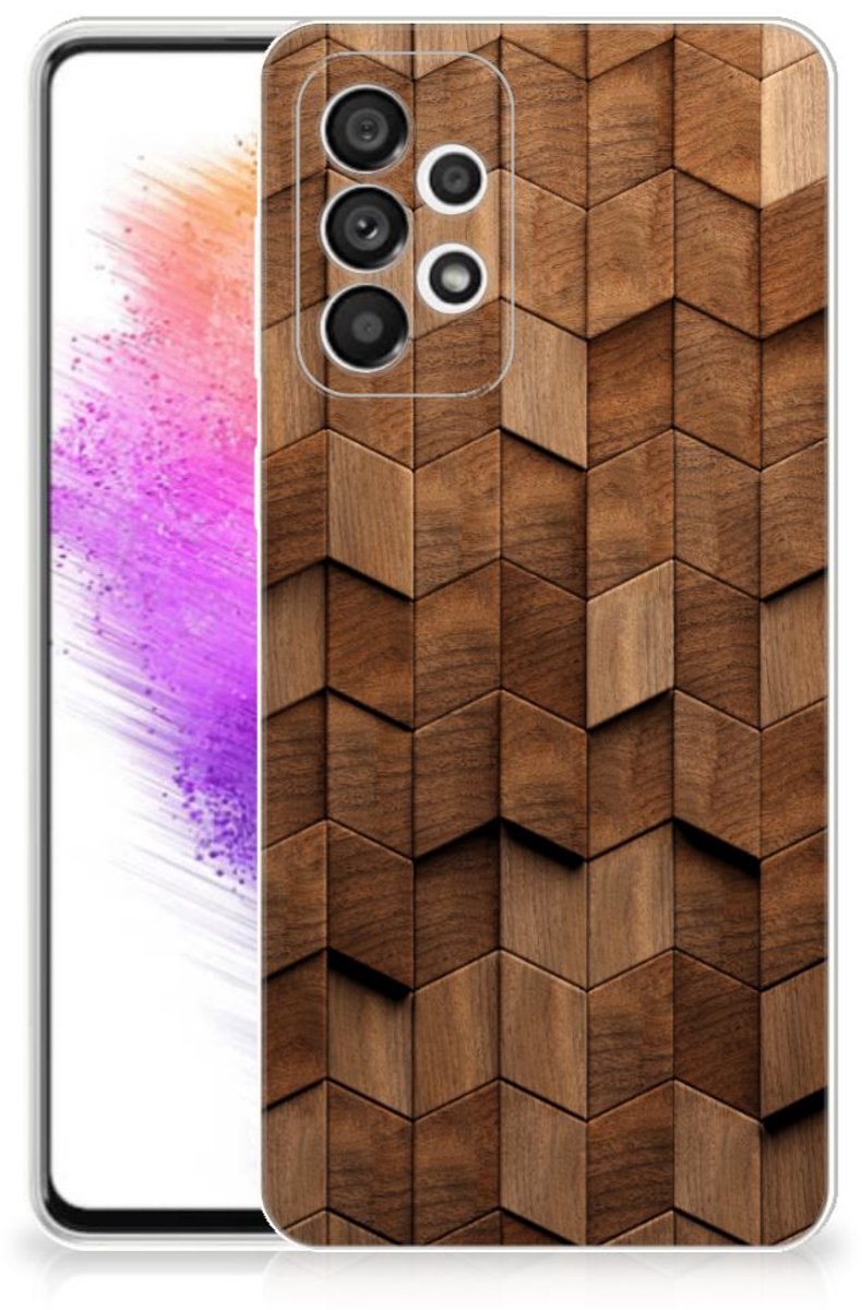 Back Cover voor Bumper Hoesje voor Samsung Galaxy A73 5G Wooden Cubes