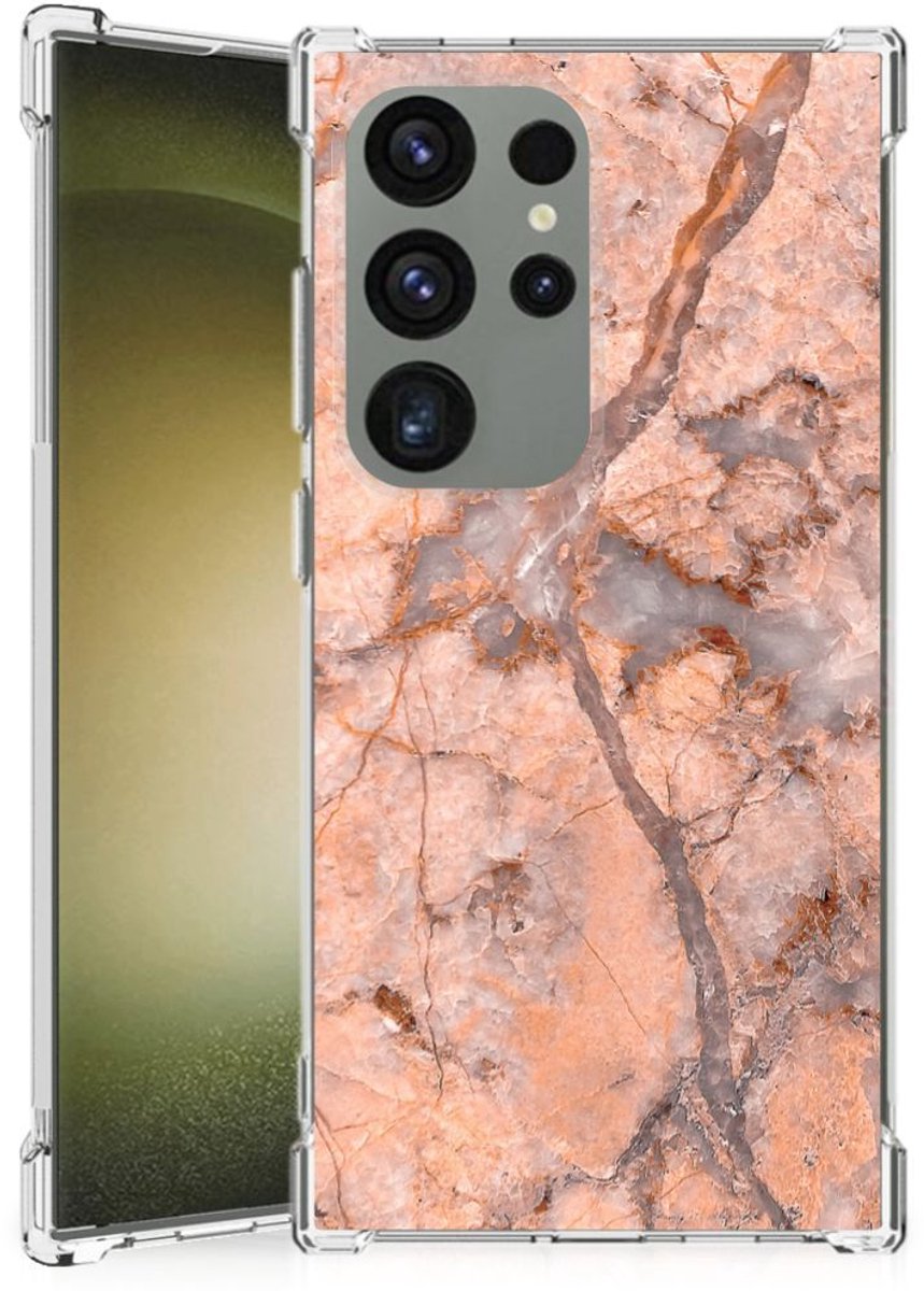 Samsung Galaxy S24 Ultra Anti-Shock Hoesje Marmer Oranje