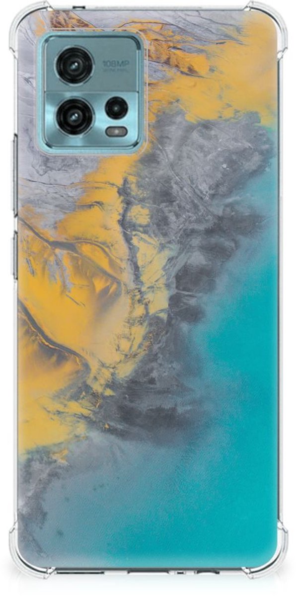 otorola Moto G72 Anti-Shock Hoesje Marble Blue Gold