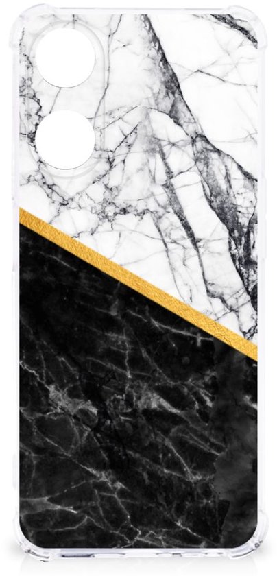 Coque arrière adaptée pour OPPO A58 | Coque pour smartphone A78 5G avec bord transparent Marbre White Noir