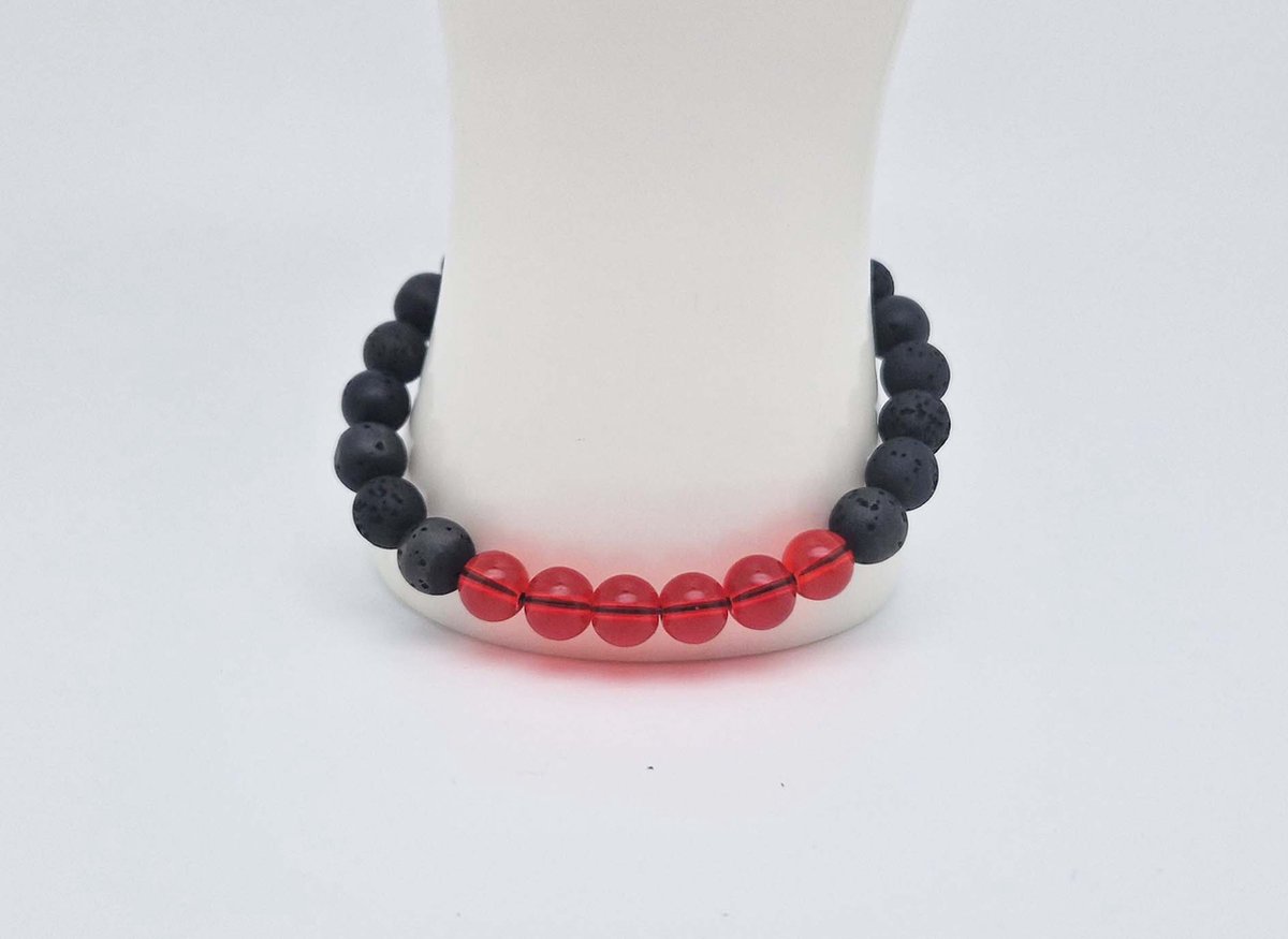 Handgemaakte "Armband Vulkanische" natuurstenen armband “Lava Donker -Rode kwarts ” - 8 mm diameter van de korrel- Diameter armband 20 cm - Een mooi cadeau voor familie en vrienden