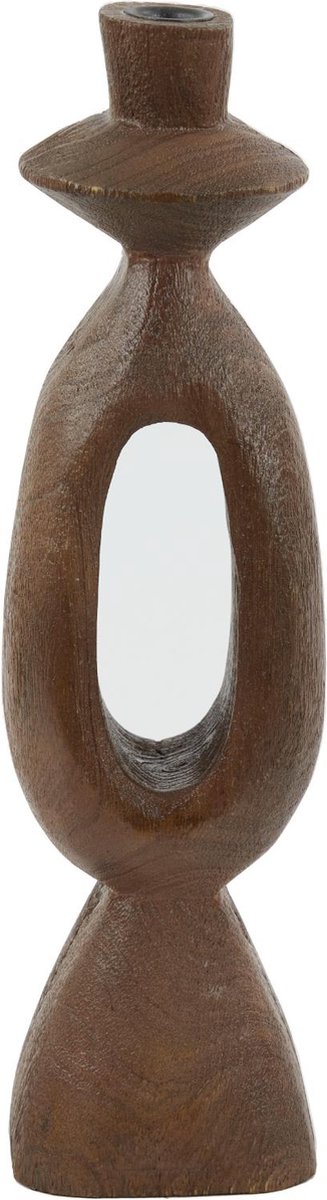 Kandelaar Django - Donkerbruin - 13x13x43cm - Modern - Hout - Moederdag - Moederdag cadeautje - Moederdag cadeau voor mama