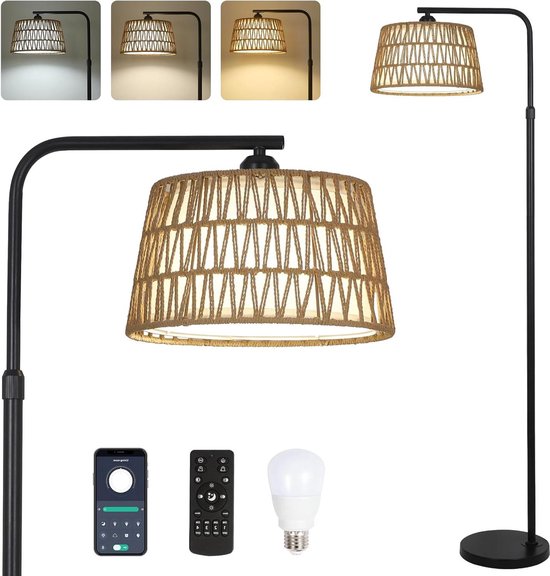 Smart landelijke vloerlamp rotan incl. WiFi A60 - Manila