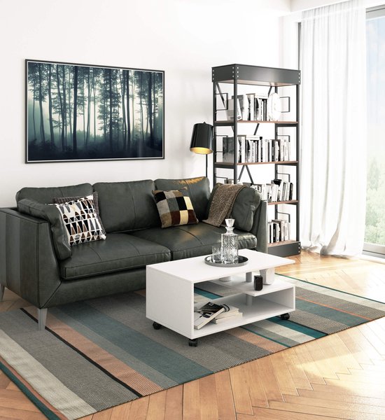 Table basse à Roues VINI Witte - Mat, à monter soi-même, 90x40x51 cm