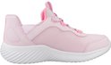 Roze Skechers Slip-ins sneaker met witte zool, bekeken vanaf de zijkant.