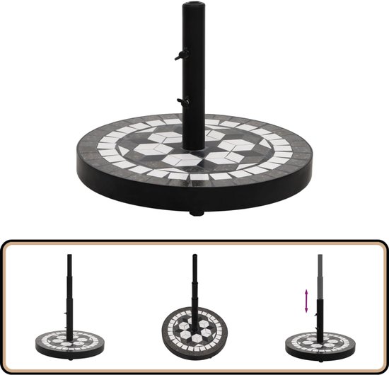 vidaXL Parasolvoet – Rond – 12 kg – Zwart en Wit Parasoll Voet – Parasolvoet – Terras Parasol – Tuin Decoratie – Buitendecoratie