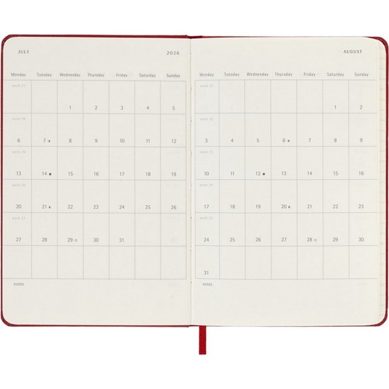 Moleskine 12 Maanden Agenda - 2026 - Wekelijks - Pocket - Harde Kaft - Rood