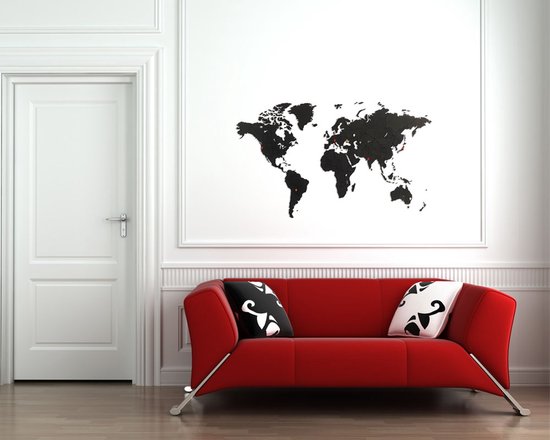 MiMi Innovations Carte du Wereldkaart en Bois de Luxe - Décoration Décoration murale - Véritable Puzzle avec Noms de Pays - 150x90 cm/59.1x35.4 pouces - Zwart