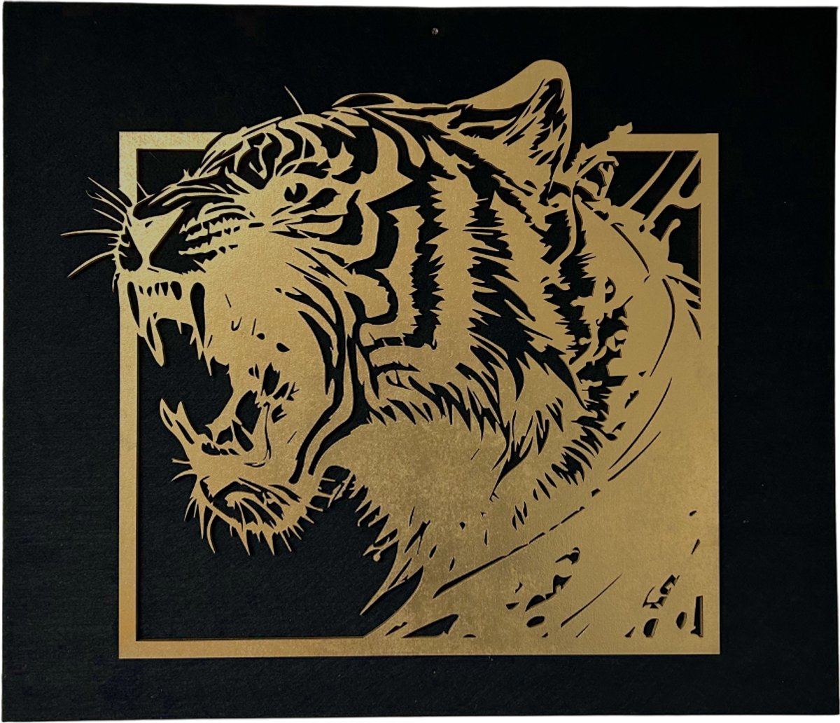 Tijger wanddecoratie - tijger - akoestisch - 70x60cm - muurdecoratie - hout met akoestisch vilt - dier - dieren - wanddecoratie