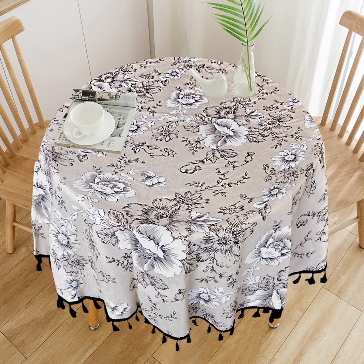 Nappe Ronde Imperméable à Motif Fleurs - Diamètre 100 Cm - Lavable, Anti-taches, élastiquée - Pour Salle à Manger, Pique-nique