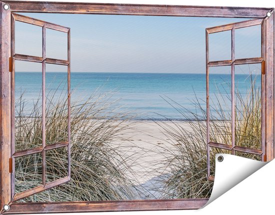 Affiche jardin Gards Plage transparente et mer depuis les dunes - 90x60 cm - Toile jardin - Décoration de jardin - Décoration murale extérieur - Tableau jardin