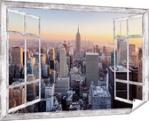 Gards Tuinposter Doorkijk New York Skyline met Wolkenkrabbers - 180x120 cm - Tuindoek - Tuindecoratie - Wanddecoratie buiten - Tuinschilderij