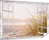 Gards Tuinposter Doorkijk Strand en Duinen tijdens Zonsondergang - 180x120 cm - Tuindoek - Tuindecoratie - Wanddecoratie buiten - Tuinschilderij