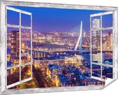 Gards Garden Poster Look-through Rotterdam Skyline with the Erasmus Bridge - 180x120 cm - Toile de jardin - Décoration de jardin - Décoration murale extérieure - Peinture de jardin