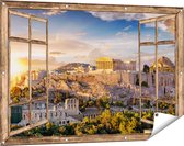 Gards Tuinposter Doorkijk Akropolis van Athene, Griekenland - Architectuur - 120x80 cm - Tuindoek - Tuindecoratie - Wanddecoratie buiten - Tuinschilderij