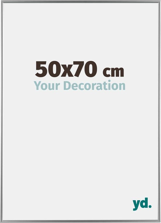 Cadre photo argenté 50x70 cm avec le texte 'Your Decoration'.